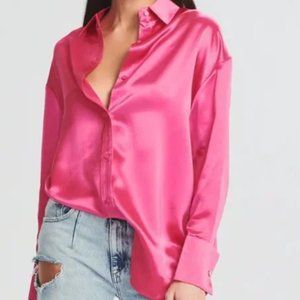 SER.O.YA Mel Top Hot Pink Button Up Front Open Back Blouse S NWT